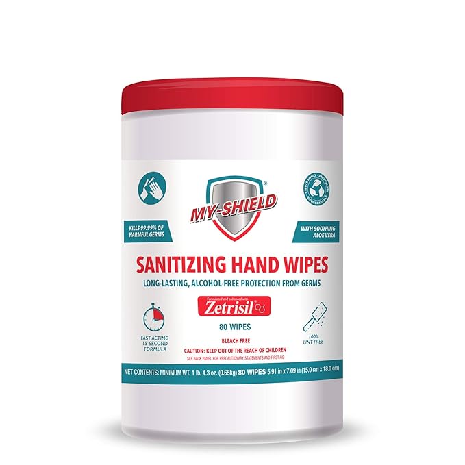 Sanitizing Hand Wipes - 80 Count (1-tub) Alcohol-Free, Long-lasting Protection. Kills 99.9% of Germs. Moisturizes With Aloe Vera. Formulated with Zetrisil. FDA Registered
