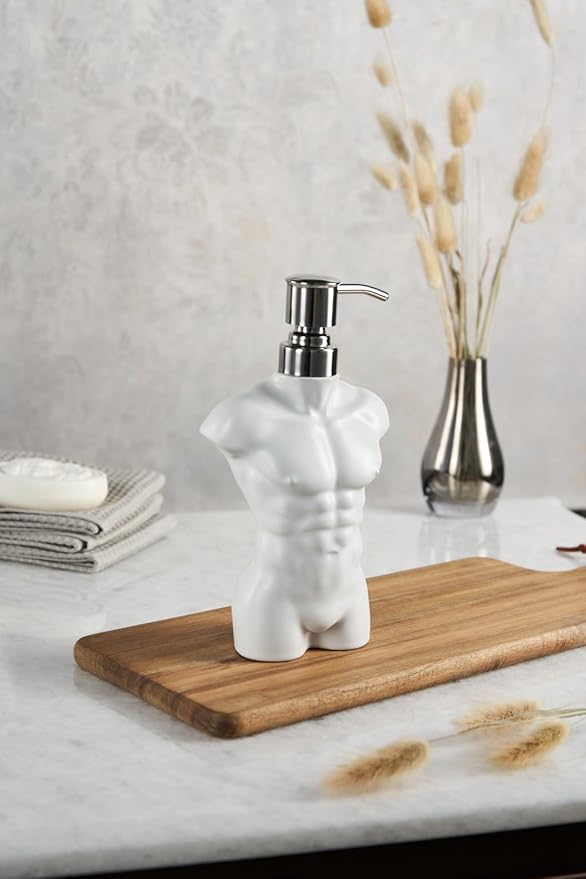 Ceramic Soap Dispenser with 304 Stainless Steel Pump Hand Lotion Liquid Dispenser Refillable for Kitchen and Bathroom Decorative (Matt White Figure)