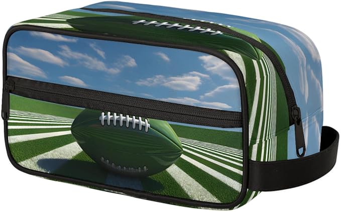 Sport Ball Rugby Boys Travel Toiletry Bag Waterproof Wash Bag Shower Shaving Bag Cosmetic Organizer Makeup Bag Portable Toiletries Accessories for Women Men Green Rugby