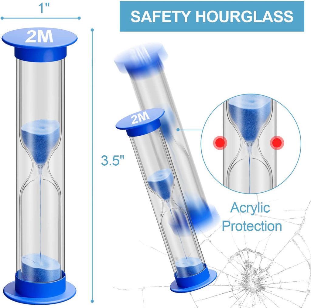 2 Minute Sand Timer for Kids, Unbreakable Acrylic Hourglass Sand Clock, Small Colorful Sand Watch 2 min, Plastic Hour Glass Sandglass for Kids, Games, Classroom, Toothbrush Timer (Blue)