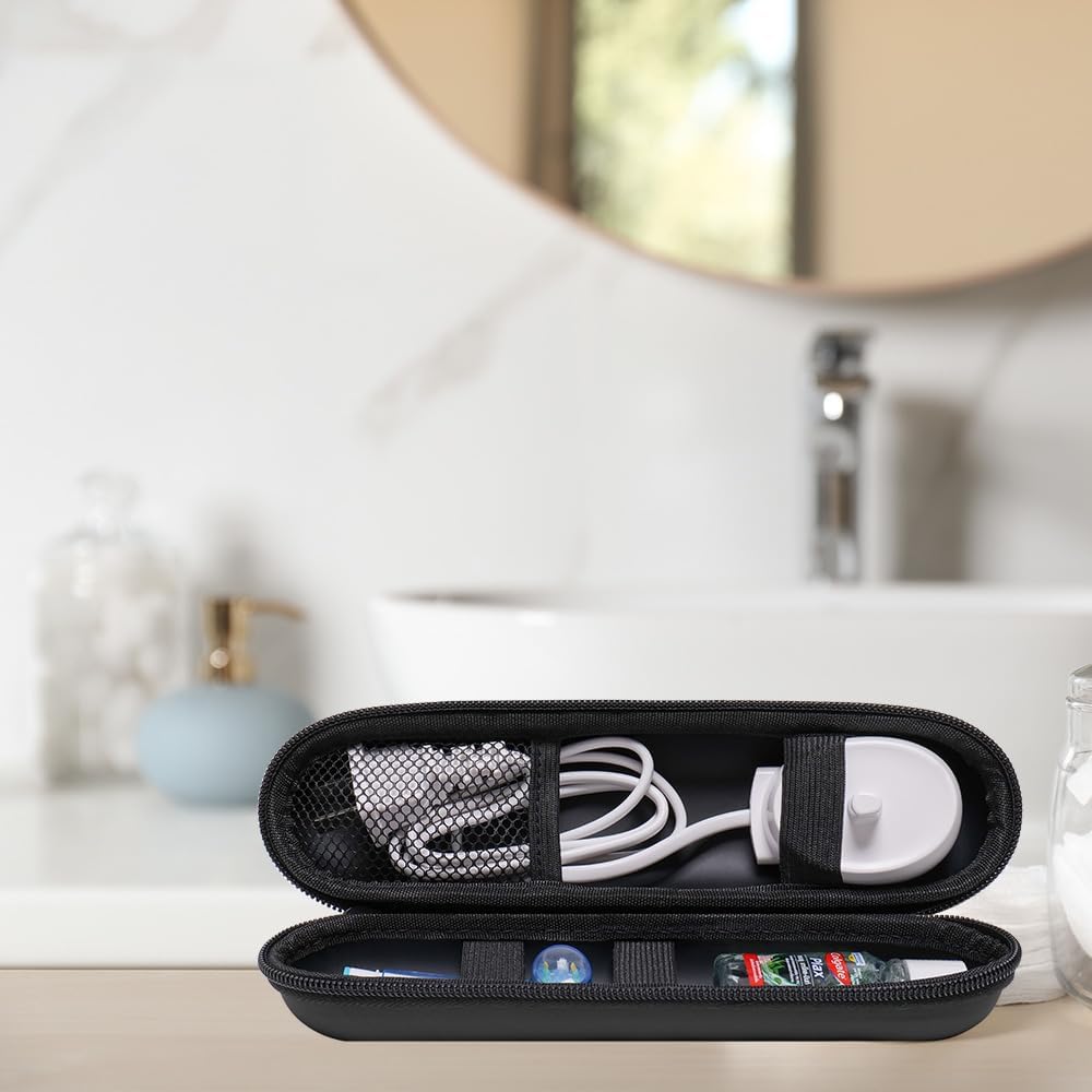 Nincha Electric Toothbrush Travel Case Compatible with Oral-B/Philips Sonicare/Colgate/Reach, and Most Electric Toothbrush, Includes 2 Universal Toothbrush Covers (Black Case + Brown Covers)
