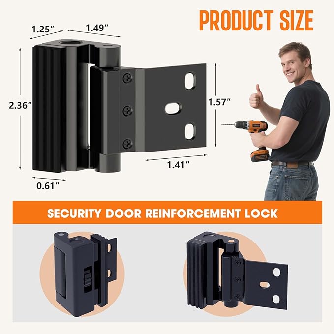 Home Security Door Reinforcement Lock - 800lbs Force Child Proof Flip Lock, Anti-Kick Portable Door Lock for Apartments & Travel, Extra Safety for Inward Swinging Doors from Inside (Black-1set)