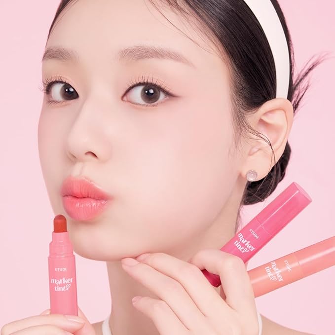ETUDE Dear Darling Marker Tint #3 Apple Candy (5g) | Hydrating & Long Lasting Lip Stain | High Pigmented Lip Maker with Easy Drawing Tip | Korean Daily Lip Tint, Korean Makeup, Kbeauty