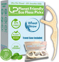 Twin Line Biodegradable Floss Picks (220 Count) - Compostable Tooth Flossers Minty Fresh-Double Thread 2X The Clean | Bonus Travel Case | Thing Thread Glide Easy & Shred-Resistant