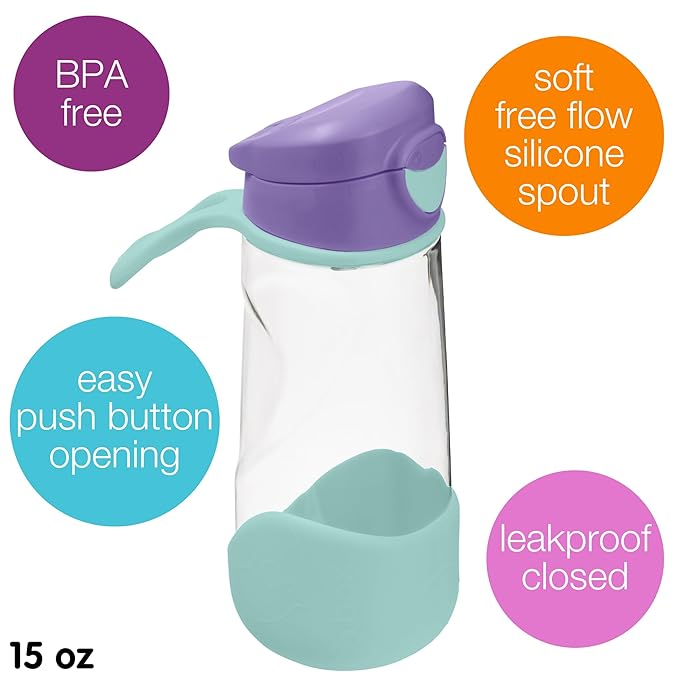 b.box 15 oz Sport Spout Kids Water Bottle for School, Sports, Travel, Daycare. Leakproof, Spill Proof, Dishwasher Safe. Easy Grip Triangle Shape, Durable Tritan Material. BPA Free.