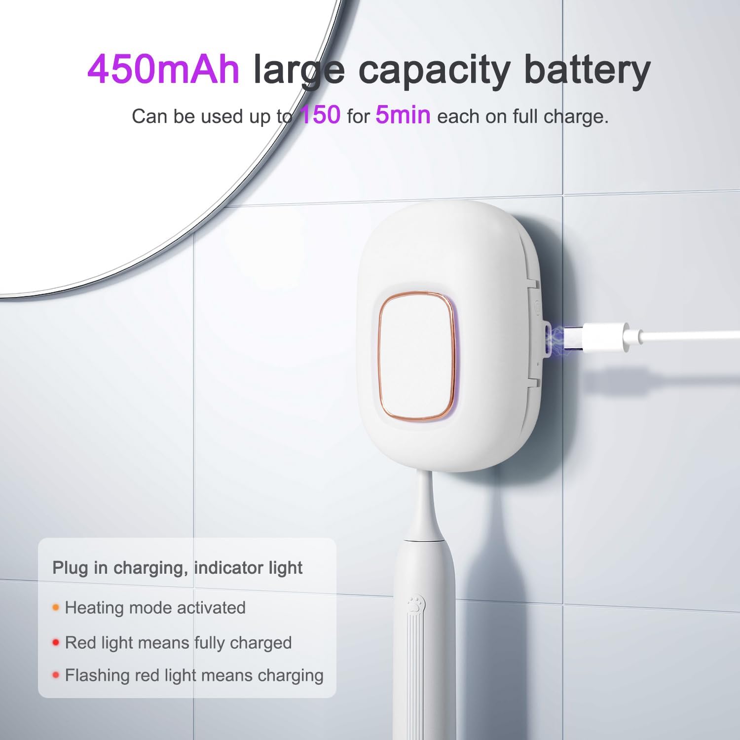 Toothbrush Holder, Toothbrush Cleaner Case, Portable USB Charging Toothbrush Cover with U V-C Light, Travel Toothbrush Holder (White-Fan-Heat)