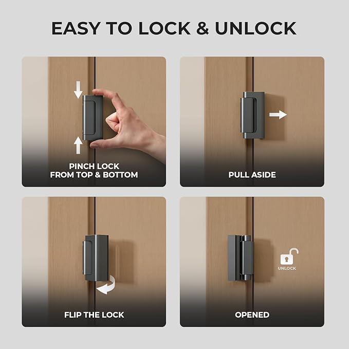 2Pack Home Security Door Reinforcement Lock Childproof, Door Locks for Kids Safety, Door Lock Latch Stopper for Front Door Inside Top of Door, Aluminum Construction Finish