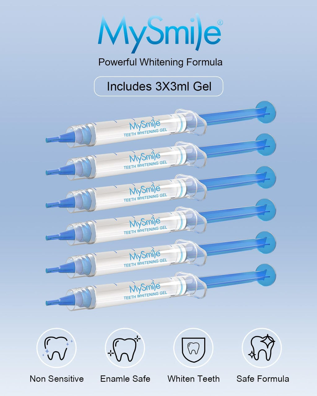 MySmile Teeth Whitening Gel Refills Pack, 6 Non-Sensitive Tooth Whitening Gel for White Teeth, Teeth Whitener Dental Grade Tooth Stain Remover for Tray, 10 min Fast Result Whitening