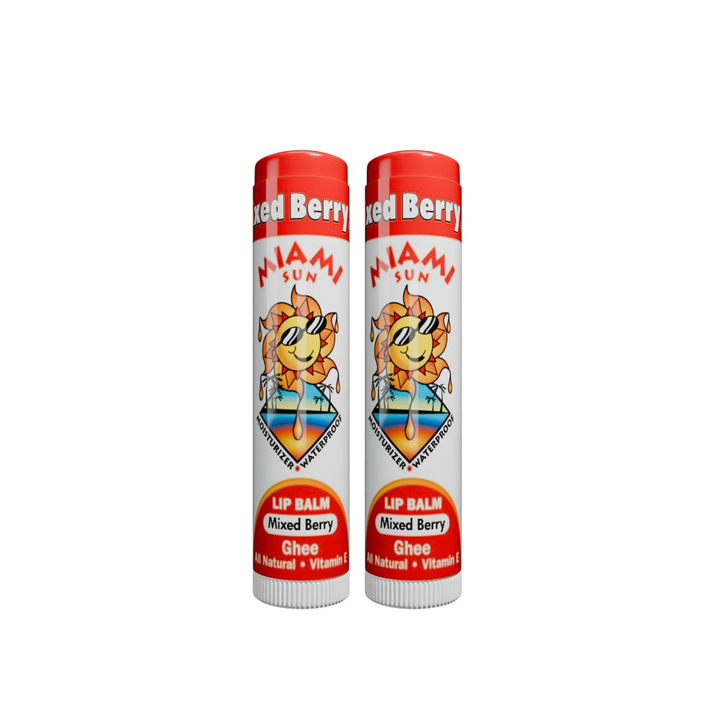 Miami Sun Natural Ghee Lip Balm, Hydrating Lip Treatment with Shea Butter & Beeswax, Organic & Non-Toxic, Best for Dry, Chapped Lips - Moisturizing, Healing, Chemical-Free Care (2 Pcs, Mixed Berry)
