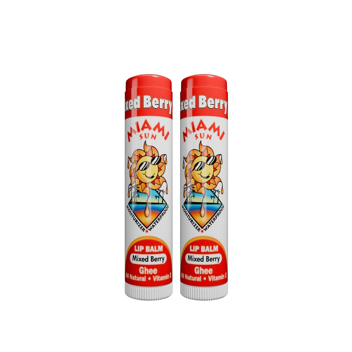 Miami Sun Natural Ghee Lip Balm, Hydrating Lip Treatment with Shea Butter & Beeswax, Organic & Non-Toxic, Best for Dry, Chapped Lips - Moisturizing, Healing, Chemical-Free Care (2 Pcs, Mixed Berry)