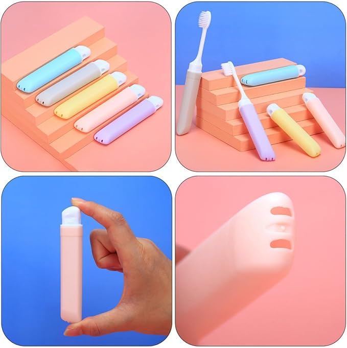 5Pcs Folding Toothbrush with Soft Bristles Ergonomic Grip Convenient Portable Travel Teeth Brush for Home Camping and Daily Use in Random Macaron Colors Random Color