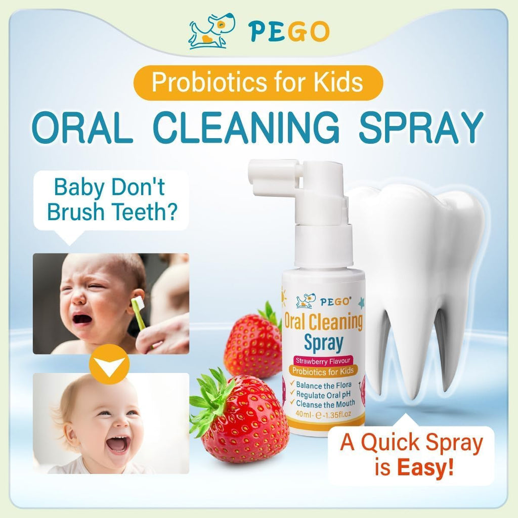 PEGO Kids Oral Spray, Toddler Toothpaste Helper for Daily Oral Care and Fresh Breath, Children Approved with Fluoride Free for Newborn to Preschoolers, Xylitol (40ml*2, Strawberry)