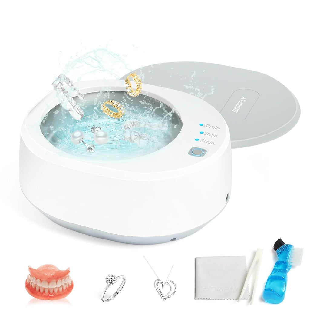 Ultrasonic Jewelry Cleaner, 49kHz Mini Ultrasonic Retainer Cleaner Machine for Earrings, Jewelry, Dentures, Aligner, Night Guards, Mouth Guard- 304 Stainless Steel, 3 Cleaning Modes