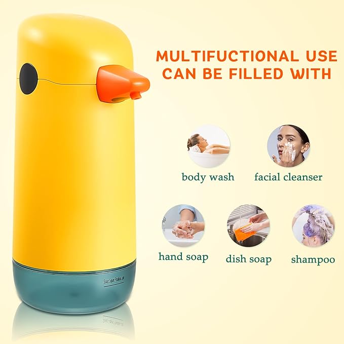 2 Piece Automatic Yellow Duck Soap Dispenser - Foaming, Touchless, Battery Powered for Bathroom & Kitchen