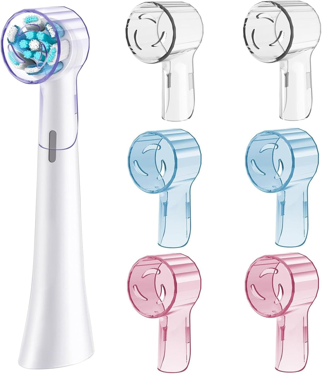 6 Pack Toothbrush Covers for Oral B iO Replacement Heads, Toothbrush Cover Caps for Oral B Pro1000 Electric Toothbrush Head，iO Toothbrush Head Cover for Travel & Home (Transparent+Blue+Pink)