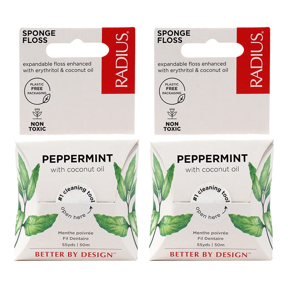 RADIUS Peppermint Dental Floss 55 Yards Vegan and Non-Toxic Oral Care Boost Total Tooth & Gum Protection Clear - Pack of 2