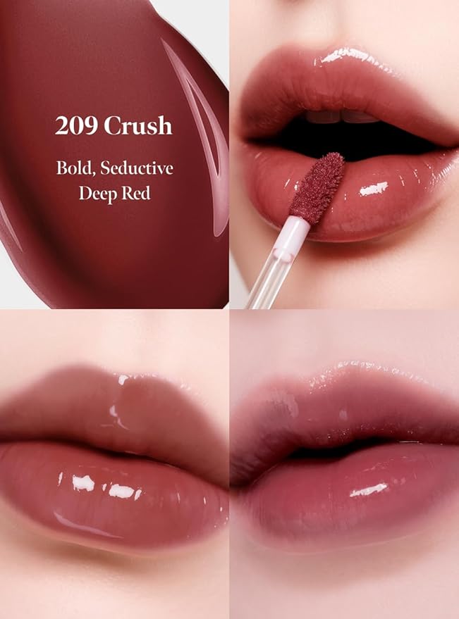 Dew Drop Tint #209 Crush 4.5g, Hydrating, Glossy, Lightweight Lip Stain with High-shine, Long Lasting Color with Moisturizing Lip Oil, Dewy Finish, Korean Beauty Makeup