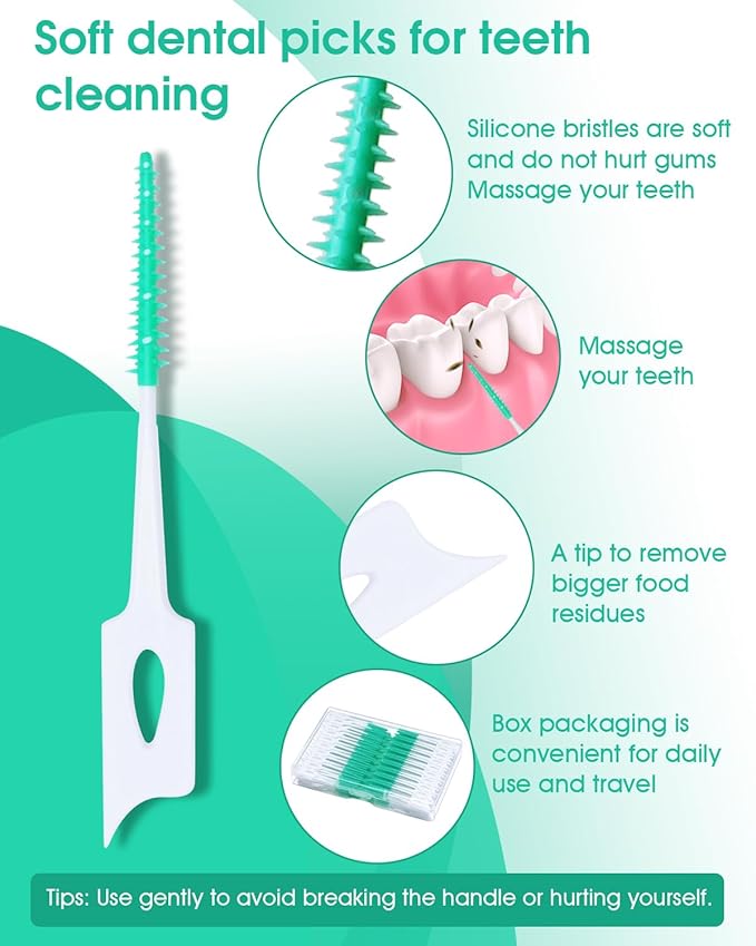 220 PCS Dental Floss Picks, Soft Silicone interdental Brush, Floss Picks for Teeth, Toothpicks Brush Between Teeth, Tooth Flossing Brush with Case, Disposable for Teeth Cleaning, Green Color