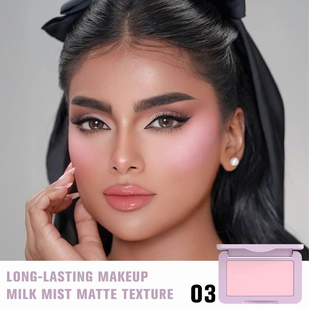 Pale Pink Matte for Face Cheeks Blush, Natural Cream Blushes Makeup Palette, Light Monochrome Blush Creamy Powder Palette Makeup for Older Women, Blushes Eyeshadow Foundation for Every Day 03