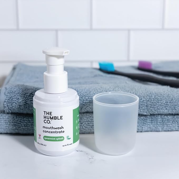 The Humble Co Mouthwash Concentrate for Bad Breath - Fluoride Free Natural Mouth Wash Rinse for Fresh Breath, Gum Health & Travel Size Dental Care & Oral Hygiene Products - Spearmint