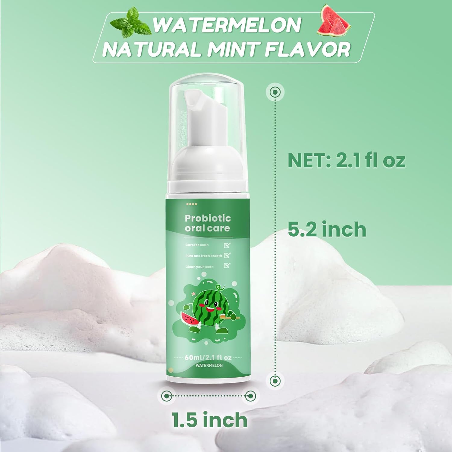 Kids Foam Fluoride Free Toothpaste with Watermelon and Orange Mint Flavor, Toddler Natural Teeth Deep Cleaning Toothpaste for U Shaped Toothbrush