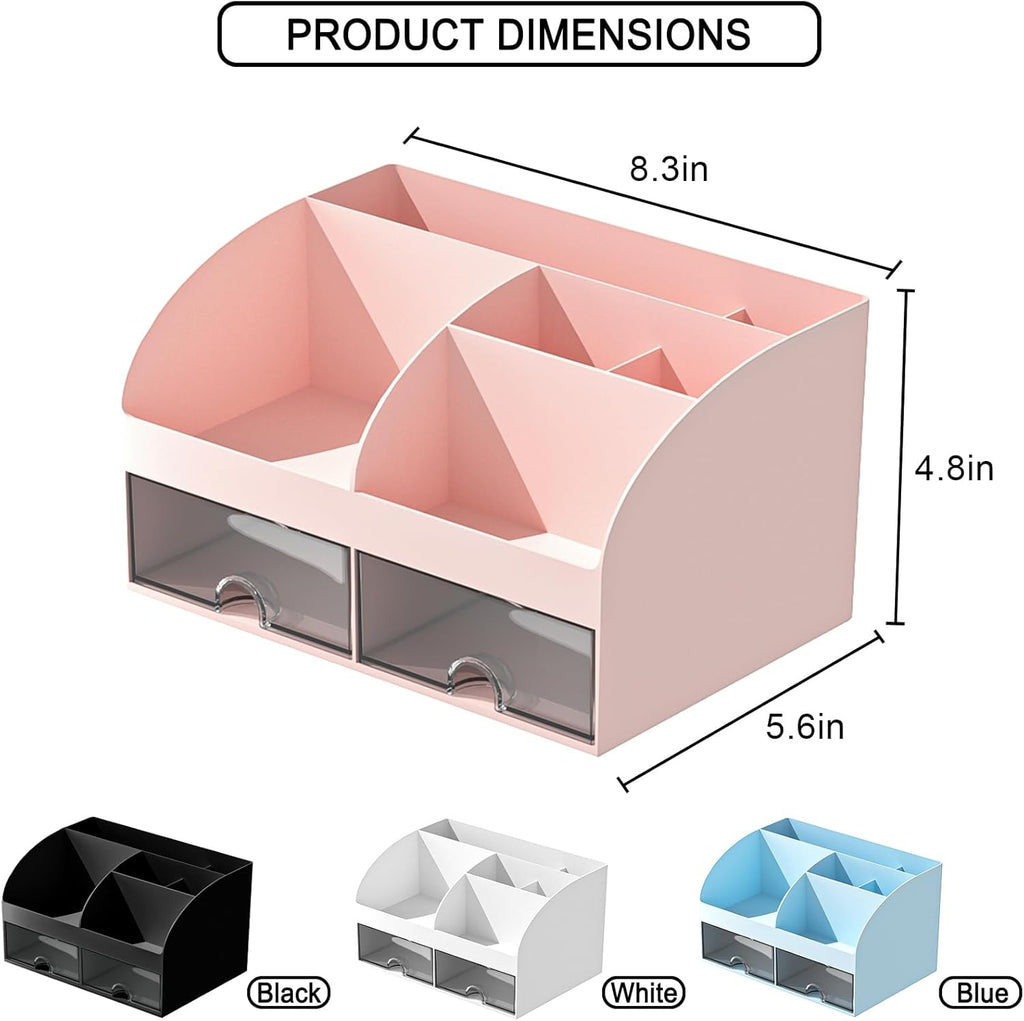 Makeup Organizer with Drawers, Cosmetic Storage for Dresser Vanity and Bathroom Countertop, Beauty Holder for Lipstick Brush, Skincare Organizer for Vanity, Cosmetic Display Case (Pink-2Pack)