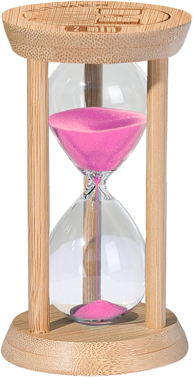 Wooden Sand Timers 1 Minute Hourglass,Stunning Glass Bamboo Mini Pink Sand Clock for Productivity, Meditation & Decor, 1 Min Small Reloj De Arena for Kitchen, Office, Game, Classroom