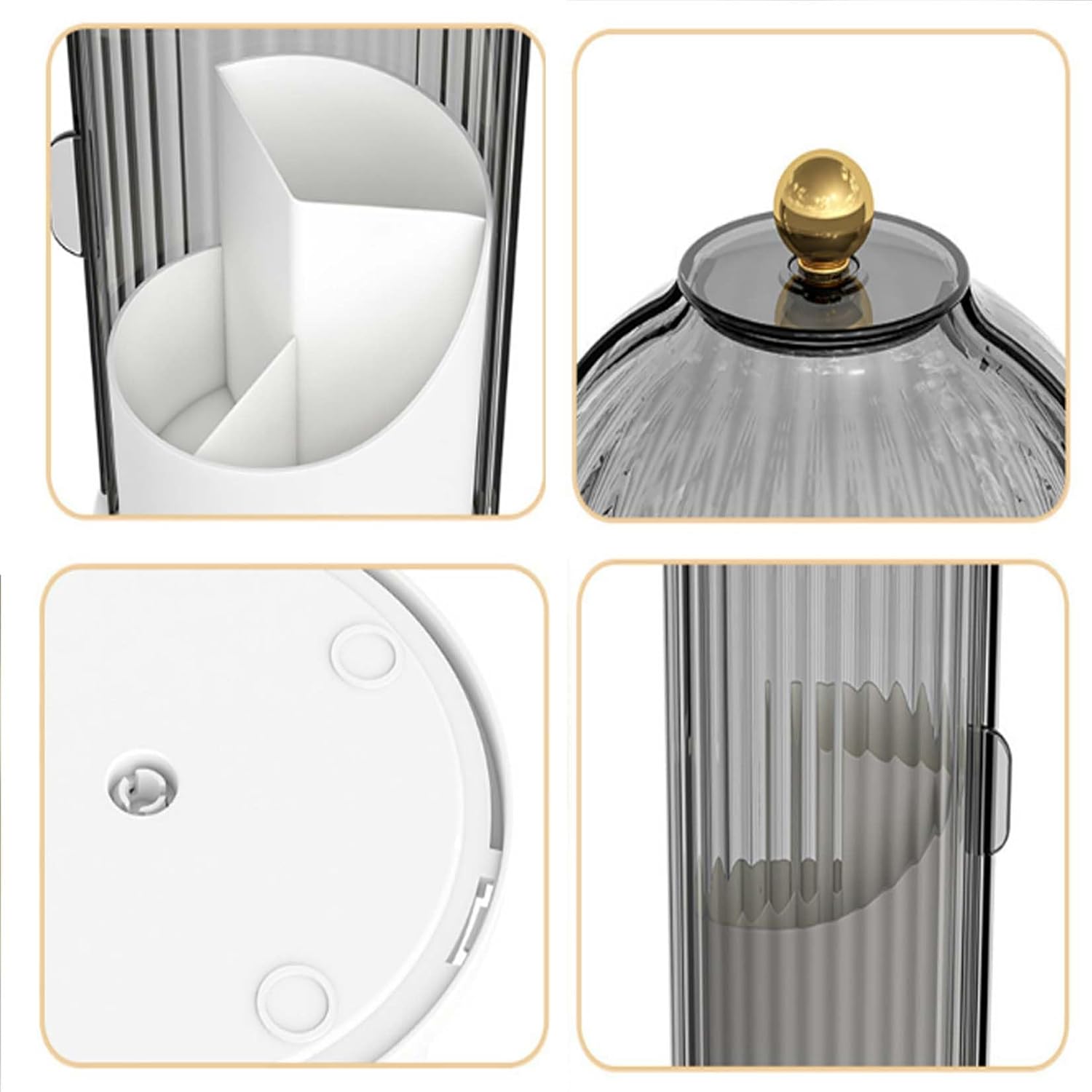 Sliding Lid Toothbrush Organizer, Toothbrush Holders with Sliding Lid, 360° Rotating Dustproof Concealed Toothbrush Holder, 3-Slot Varying Heights, Ideal for Bathroom, Makeup & Travel (2Pcs Black)