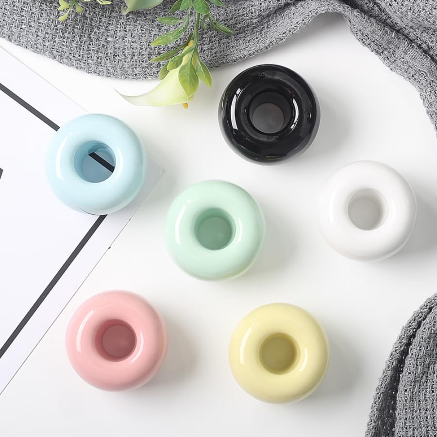Mini Ceramics Toothbrush Holder Stand for Bathroom Vanity Countertop, Handmade Couple Toothbrush Head Holder, Shaver Holder and Office Pen Holder, Black&White, Pack of 2