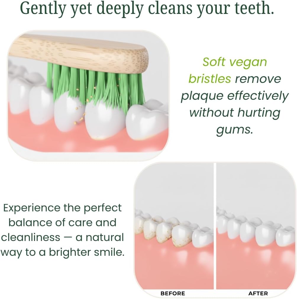 Bamboo Toothbrush Soft Bristles 4 Pack – Eco-Friendly, Natural Wooden Handle, BPA-Free, Vegan, Biodegradable, Plastic-Free Packaging, Family Set