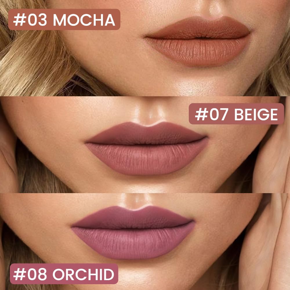Kaely 3Pcs Mocha Beige Orchid Longwear Liquid Lip Liner Waterproof, 24 Hour Long Lasting Lip Liner Stain Marker Pen, 2-in-1 Matte Semi Permanent Lipliner & Lipstick, 03+07+08