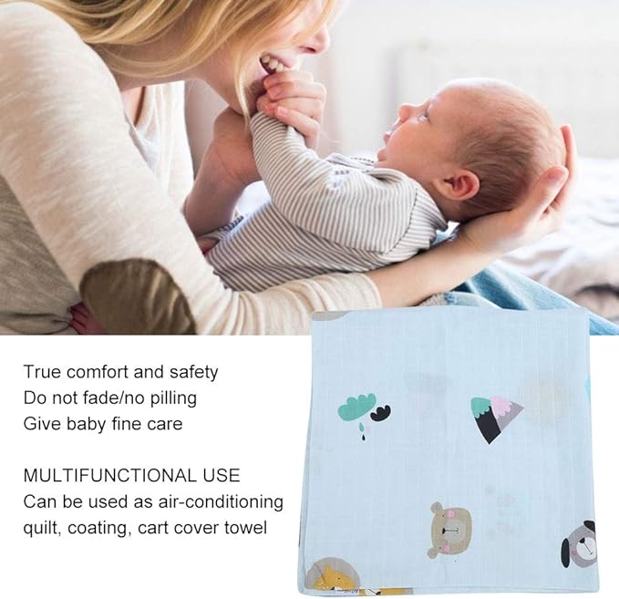 Baby Bath Towel Soft Cotton Infant Wash Cloth Multifunctional Bathing Wipe Feeding Wipe Cloth for Newborn Toddler Blue Animal 75x75cm