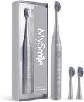 MySmile DY156 Electric Toothbrush for Adults, Rechargeable Sonic Battery Toothbrush Portable with 3 Brush Heads, 2 Mins 5 Modes Smart Timer, 45000VPM, One Charge for 60 Days – Gray