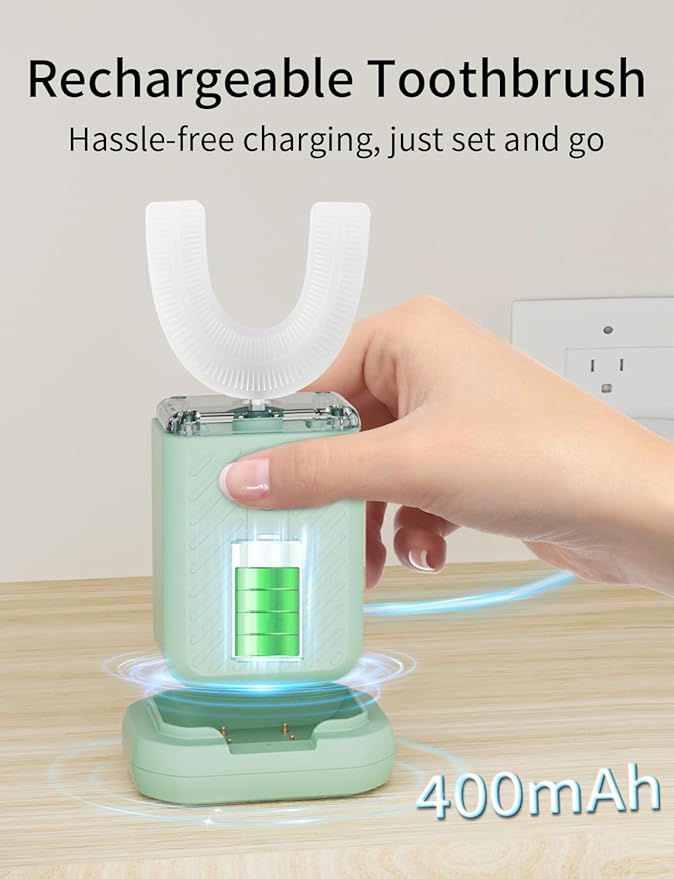 U-Shaped Electric Toothbrush for Adults, U Shaped Toothbrush with 360° Automatic Cleaning, Electric Toothbrush for Business Trips & Travel