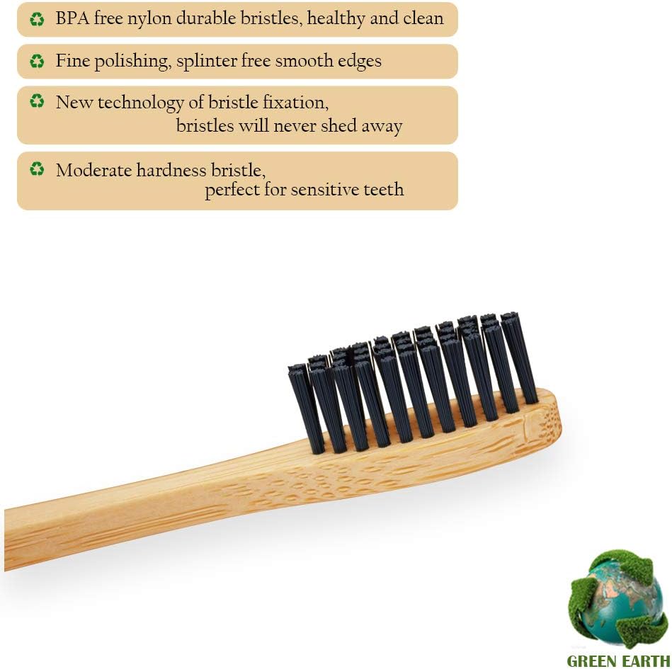 Virgin Forest Bamboo Toothbrush, Biodegradable Toothbrush, Eco Friendly Natural Wooden Toothbrushes, Vegan Organic Bamboo Charcoal Tooth Brush for Sensitive Gums Medium Bristle Set of 8 Color