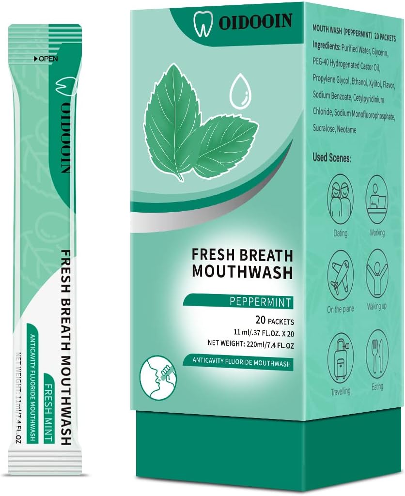 Travel Size Mouthwash Individual Mini Mouth wash for Fresh Breath,for After Meals, Hotels Portable Travel Mouthwash,Bulk Packets 0.4 Fl Oz (Pack of 20)