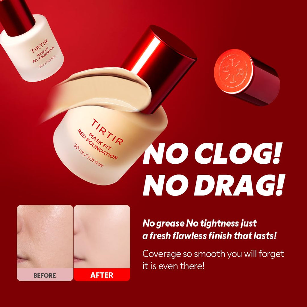 TIRTIR Mask Fit Red FoundationㅣLong Lasting Flawless Coverage, Energy Essence, Lightweight, Hydrating, Pore-Blurring, Breathable Satin Finish, Makeup, Radiant Skin, #55N Espresso, 1.01 Fl Oz