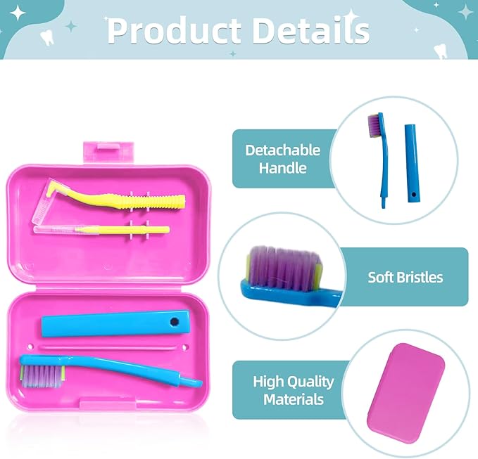 3-Pack Dental Care Kit - Angled Orthodontic Toothbrush, Interdental Brush, and Standard Toothbrush with Travel Case, Soft Bristles for Braces and Teeth Cleaning