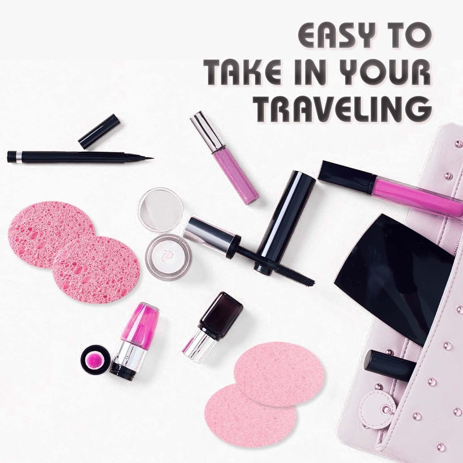 100-Count Compressed Facial Sponges, 100% Natural Cosmetic Spa Sponges for Facial Cleansing, Exfoliating Mask Pink Round