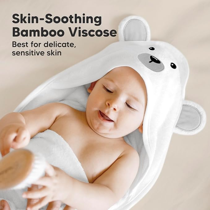 KeaBabies Hooded Baby Towel for Newborn - Viscose Derived from Bamboo Large Baby Bath Towels with Hood for Boys, Girls, Toddler, Extra Absorbent & Soft Newborn Bath Essentials (Polar, Regular)