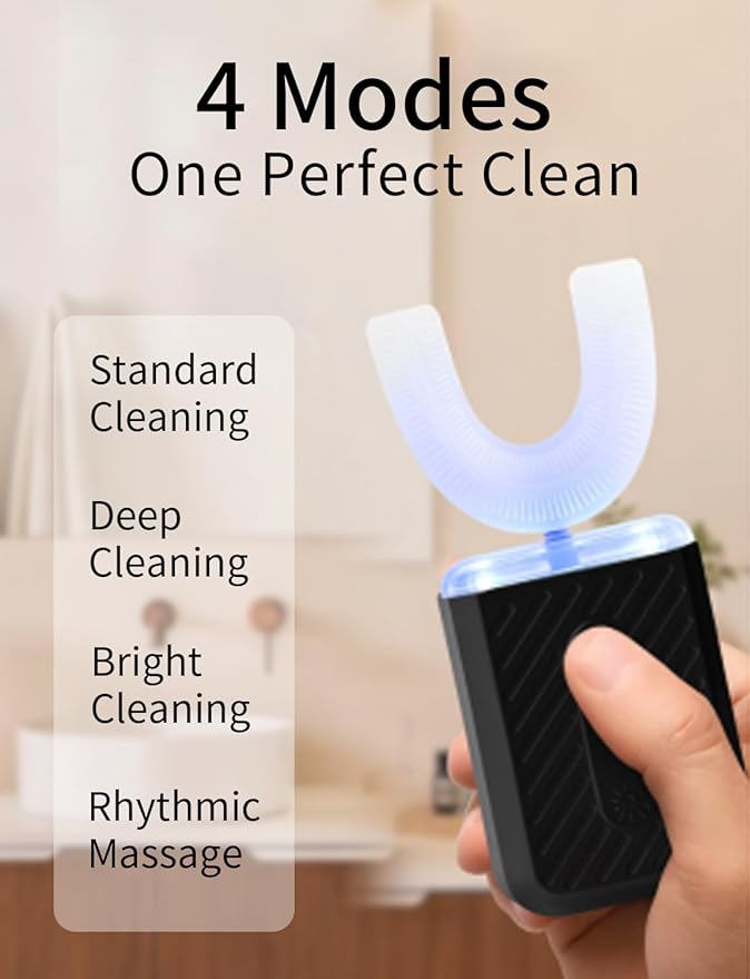 U-Shaped Electric Toothbrush for Adults, Electric Toothbrush with 4 Clean Modes, Automatic Toothbrush with IPX7 Waterproof