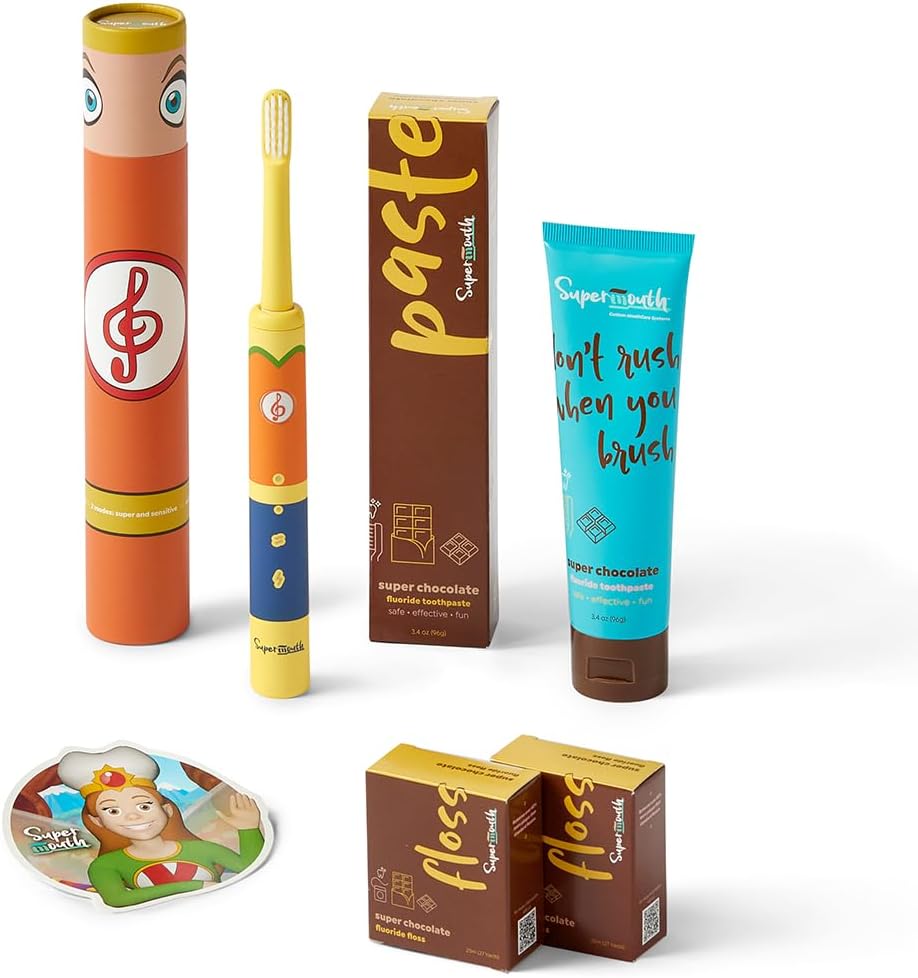 SuperMouth Smile Sidekick Sonic Toothbrush for Kids – Rechargeable, 3 Brushing Modes, Ultra-Soft Bristles, 2-Min Timer, Replaceable Brush Head – Includes Augmented Reality Sticker to Teach Brushing