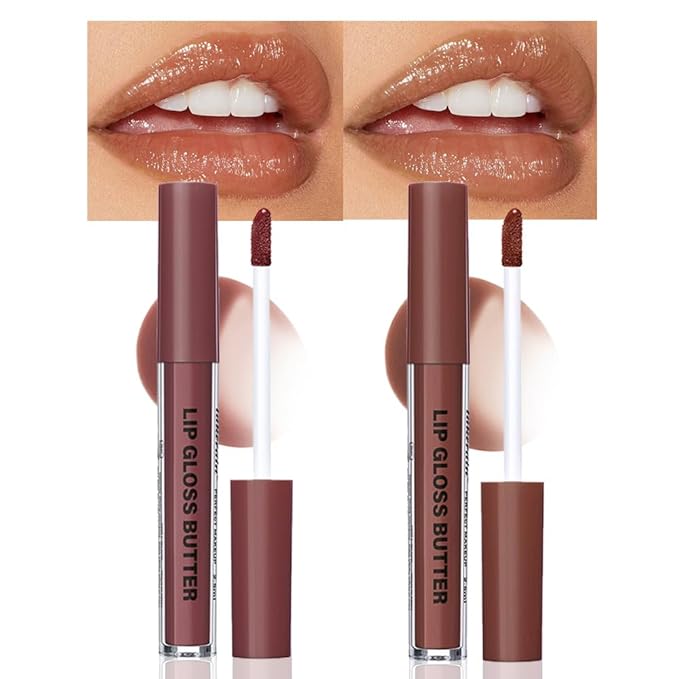 Honey Butter Lip Stain Tinted Lip Gloss, Shine Moisturizing Plumper Liquid Lipstick for Women, Natural Nourishing Hydrating Lip Balm for Dry Lips, Lightweight Lip Liner Care Makeup, Vegan #1+#4