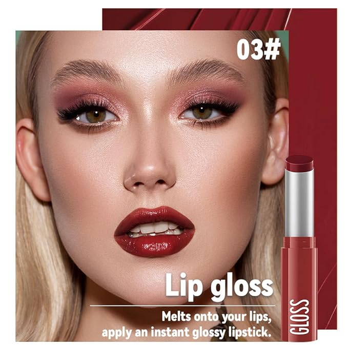 1Pc Brownish Red Butter Lipstick Tinted Lip Balm, Shine Moisturizing Plumper Lipstick for Women,Natural Nourishing Hydrating Lip Gloss Stain for Dry Lips,Lightweight Lip Liner Care Vegan Makeup