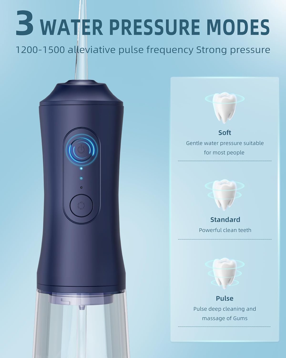 Water Dental Flosser - Portable Cordless Oral Irrigator 300ML, Rechargeable IPX7 Waterproof Irrigation Cleaner for Teeth Cleaning & Flossing, Travel & Home Use (mid Night Blue)
