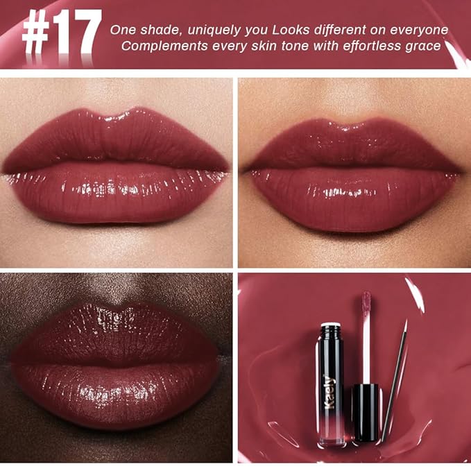 Kaely Longwear No-Budge Lipstick for Women, Highly Pigmented Liquid Lip Color Makeup, Non-Transfer Lip Gloss Stain Waterproof Smudge Proof 24 Hour, Instant Shine, Vegan & Cruelty-Free, 17 RUM RAISIN