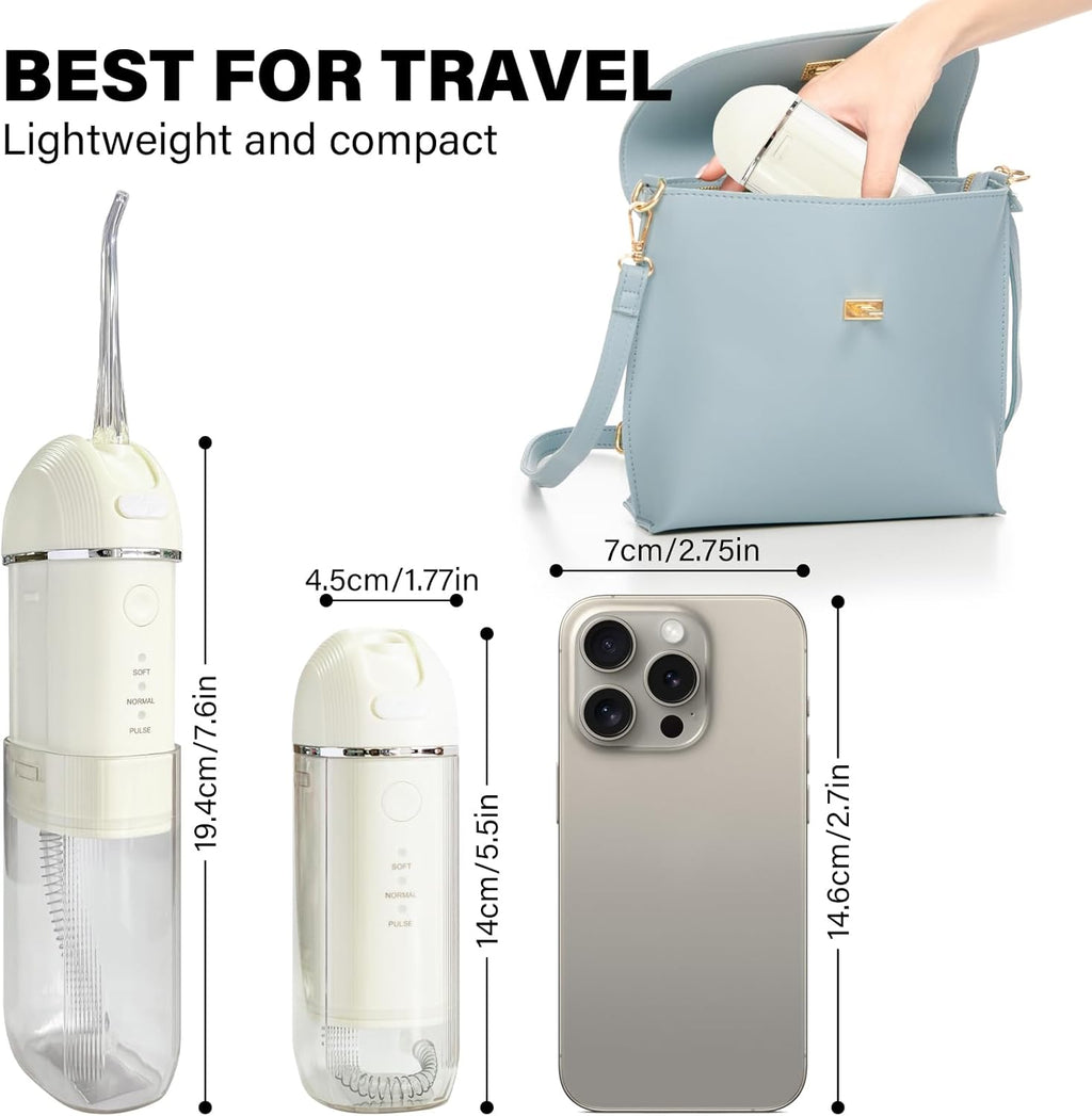 Portable Water Flosser for Teeth 2 Pack, Cordless & Portable Collapsible Oral Irrigator Water Teeth Cleaner Pick for Home Travel Use,3 Modes & IPX7 Waterproof Rechargeable Water Flosser Dental Pick