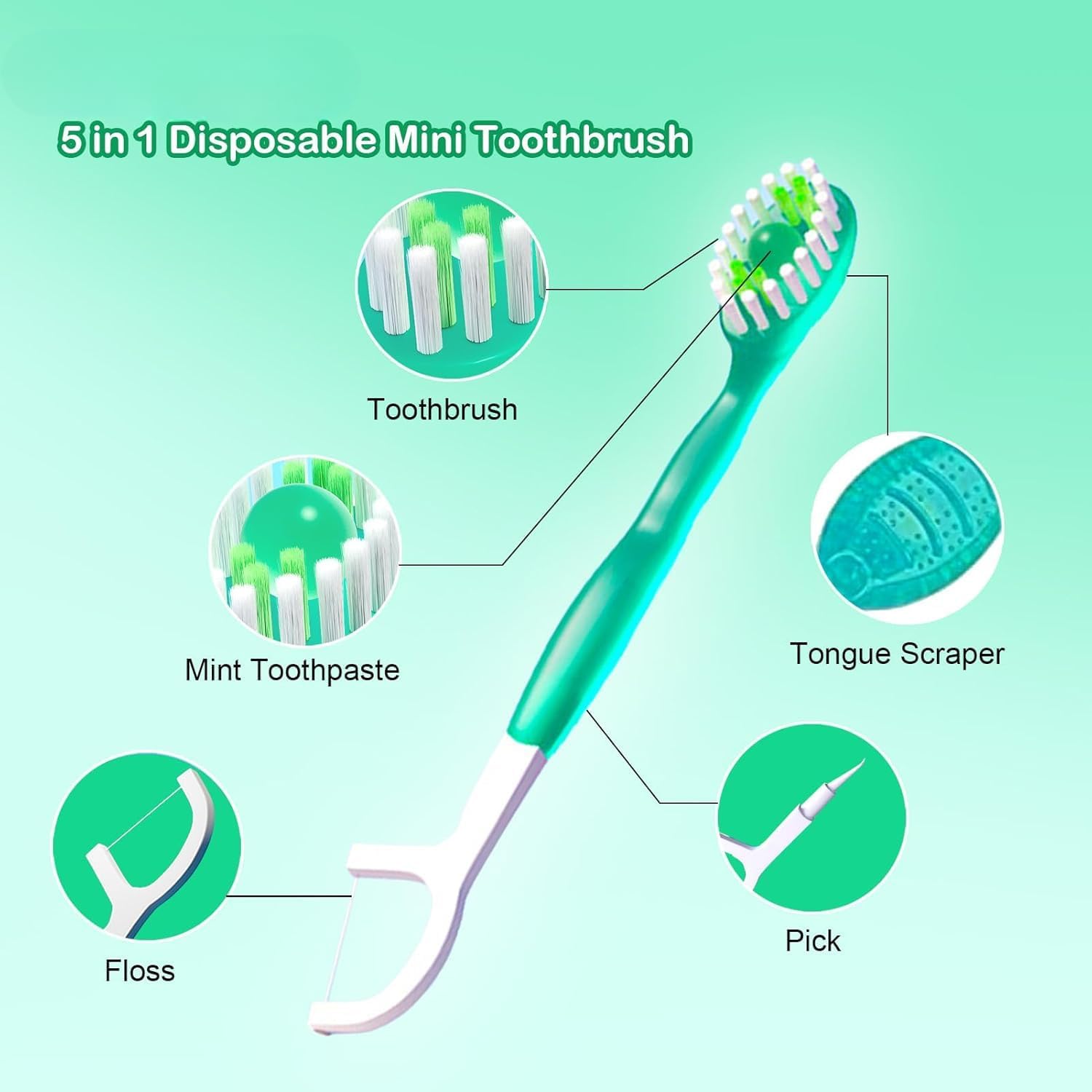 Mini Toothbrush Disposable with Toothpaste,Tongue Scrapers,Floss and Pick.Travel Tooth Brush Pack for Work or Travel.Individually Wrapped, 10 Count, Mint and Three Other Fruit Flavors