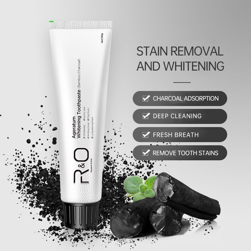 R&O Ageratum Whitening Toothpaste with Bamboo Charcoal, 3.53 oz - Great for Teeth Whitening, Reduces Plaque, Removes Stubborn Stains, Promotes Oral Health, Long - Lasting Fresh Breath (2)