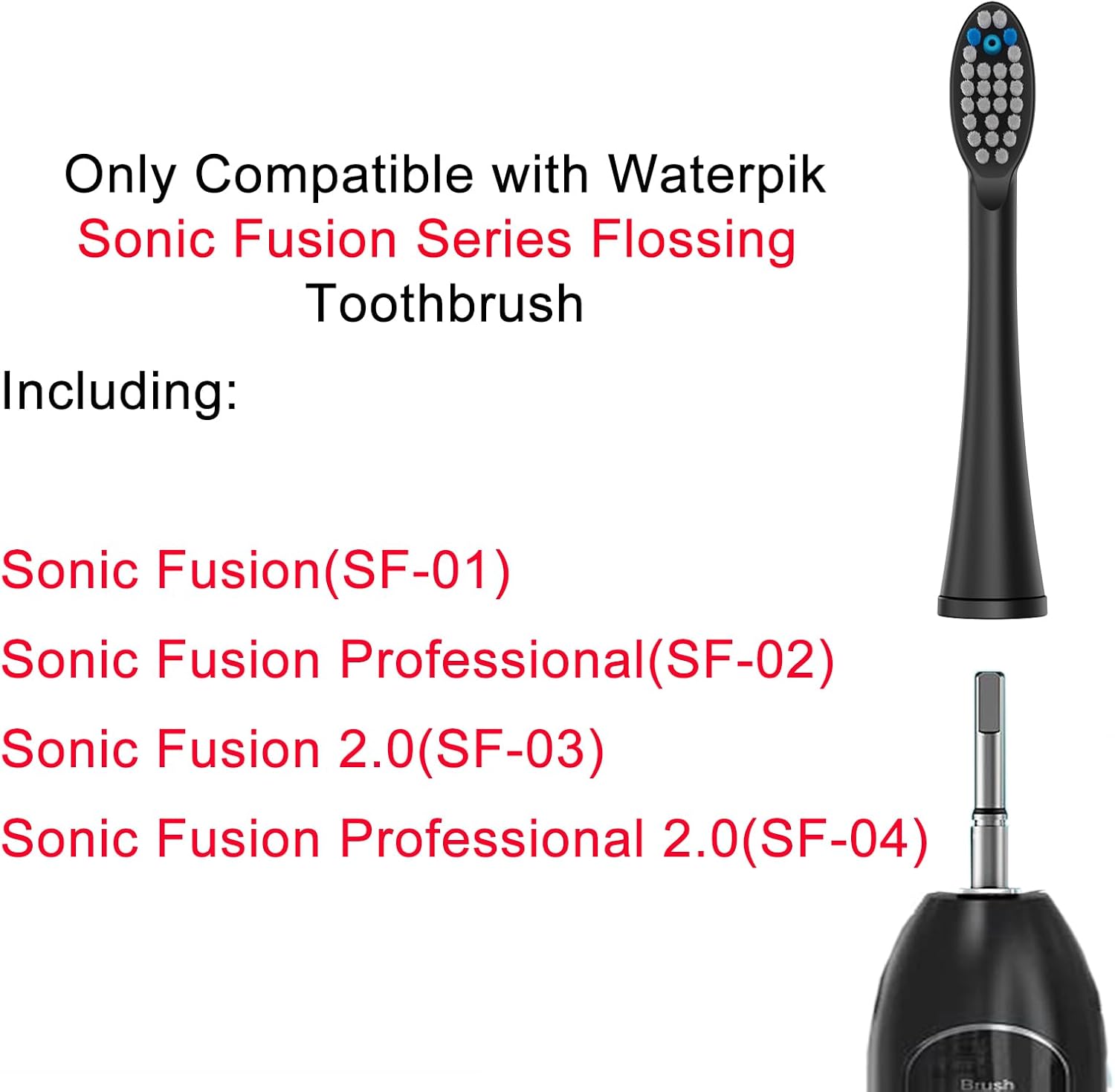 Replacement Flossing Toothbrush Heads(6-pc) Fit for Waterpik Sonic Fusion 2.0 SF-01, SF-02, SF03 & SF-04 Tooth Brush Refill Pisoniclea(SF-Black)